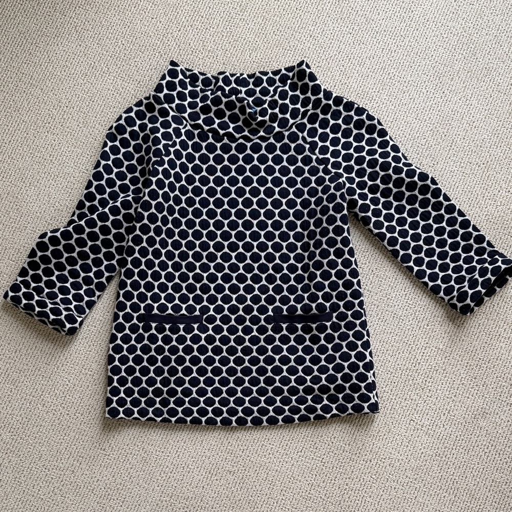 Boden Navy & White Circle-Print Funnel Neck Tunic Top🌿